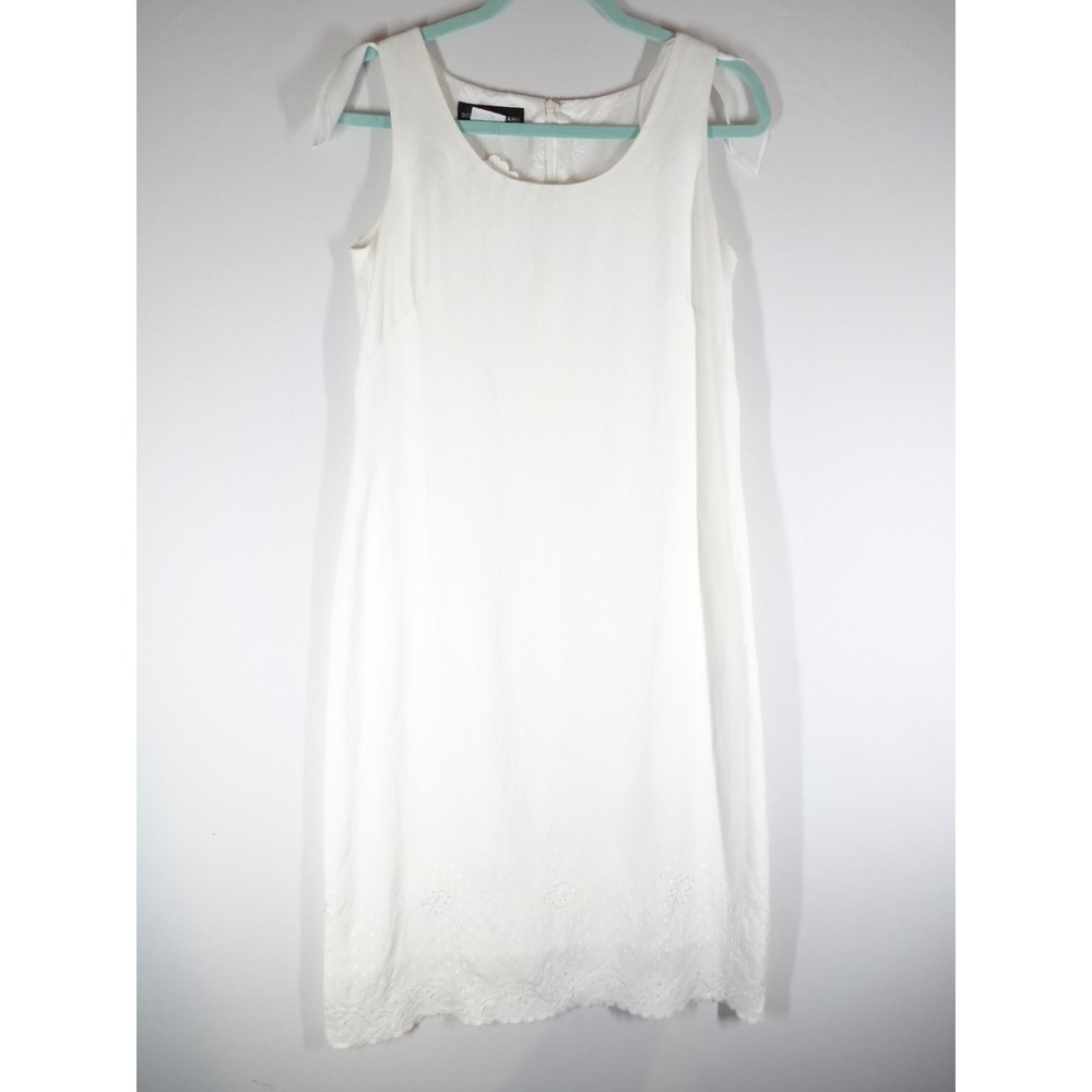 VTG Donna Morgan Sheath Dress Womens 4 White Linen Blend Embroidered Beaded